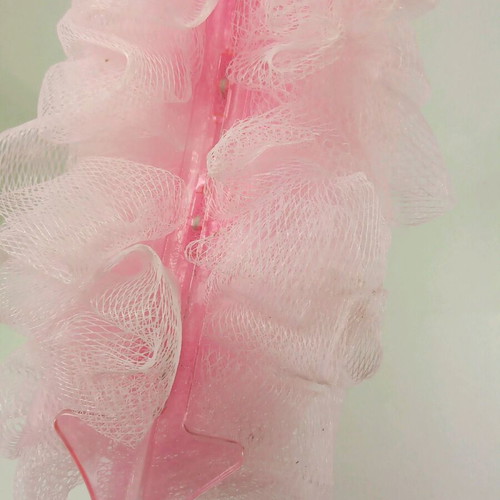 Synthetic bath sponge with handle pink unused