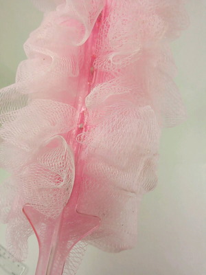 Synthetic bath sponge with handle pink unused