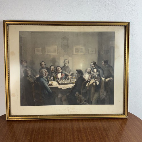 Lithograph The Chess Club used, chess theme 61x48