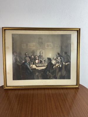 Λιθογραφία The Chess Club μεταχειρισμένη, θέμα σκάκι 61x48