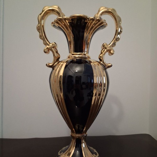 Porcelain vase like new, blue-rouge with gold, Italian Alpha