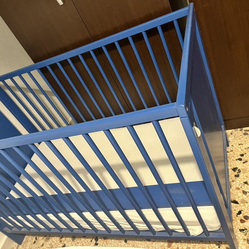 Ikea baby cot with mattress used, blue 60 x 120