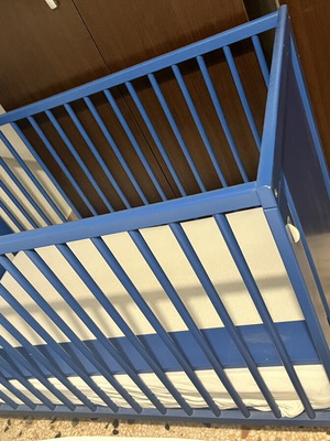 Ikea baby cot with mattress used, blue 60 x 120