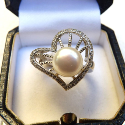 925 silver ring with pearl, size 55, plated