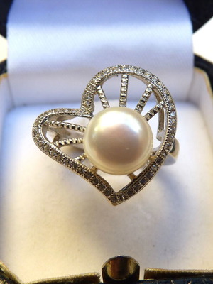 925 silver ring with pearl, size 55, plated
