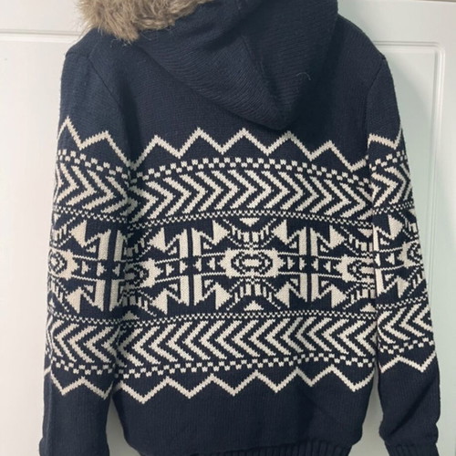 Tokyo Laundry men's winter cardigan coat, size S, blue and white
