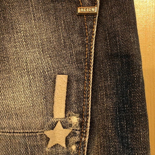 Reign Italia slim fit jeans like new, blue with patches