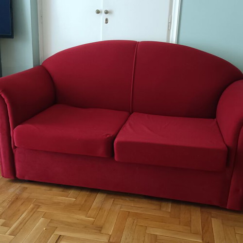Sofa set 3-seater and 2-seater used, burgundy velvet