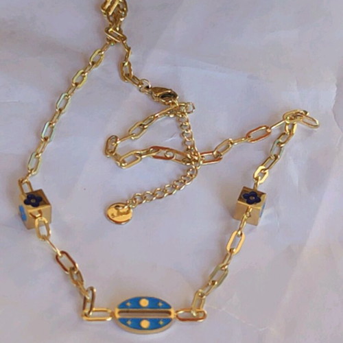 Steel necklace new blue and gold