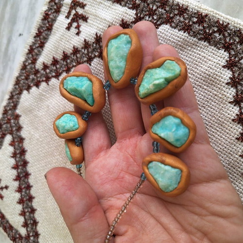 Necklace with blue stone handmade new with gold
