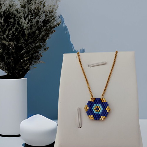 Handmade geometric evil eye necklace with Miyuki beads made to order