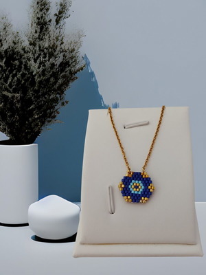 Handmade geometric evil eye necklace with Miyuki beads made to order