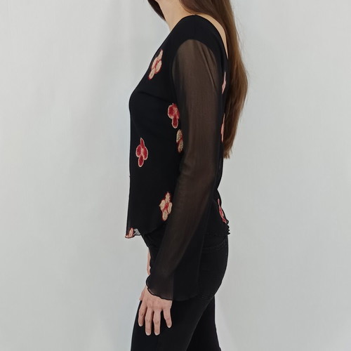 Carrou chiffon long-sleeve blouse used with embroidery, size M