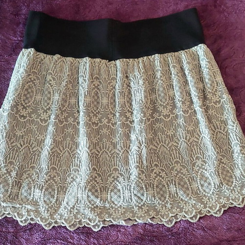 Handmade lace skirt size XL, grey with black waistband