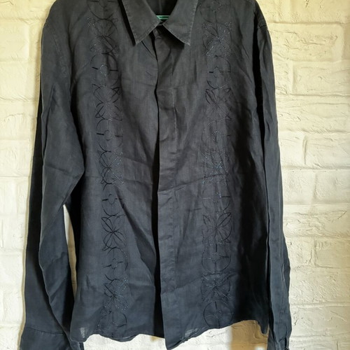 Versace linen shirt very dark blue XXL like new