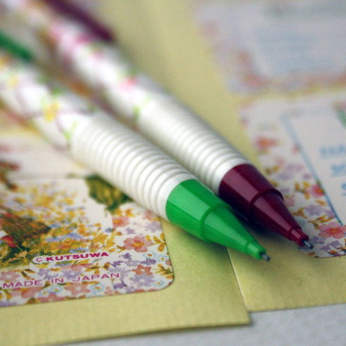 KUTSUWA Beautiful Sunday Sarah Kay stickers and 2 Green Hills Ribbon mechanical pencils new