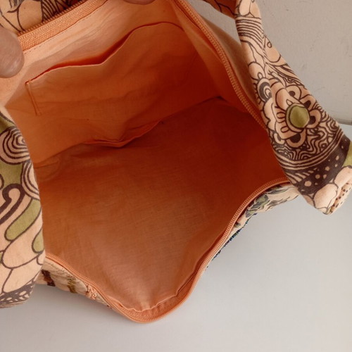 Women's fabric shoulder bag with sequins, rose color