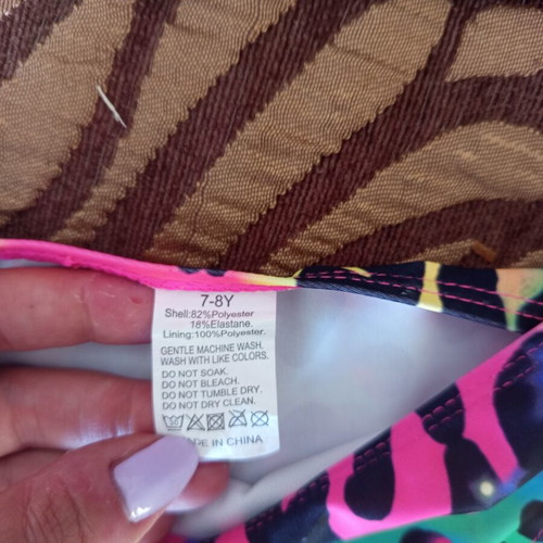Girls' animal print swimsuit, size 6-7 years, multicolor