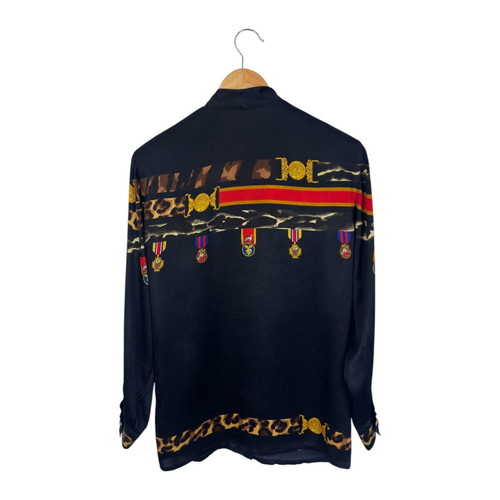 Escada silk shirt with animal print and medals like new S/M