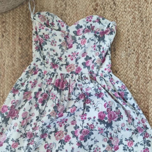 Denny Rose floral mini dress, white and pink, size S