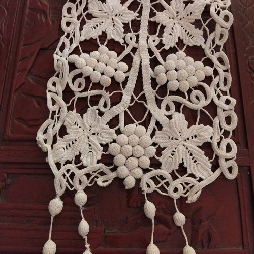 Vintage handmade lace knit with grapes and vine leaves