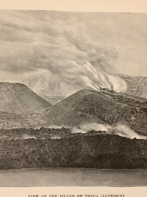 Ξυλογραφία 1890 Σαντορίνη νέα καμένη μεταχειρισμένη 26x18cm