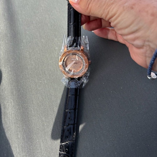 Oxette Lady Strass women's watch new with black leather strap