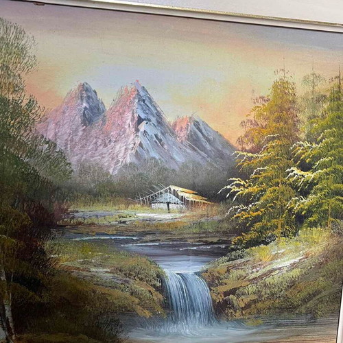 Signed Landscape Painting with Large Frame like new