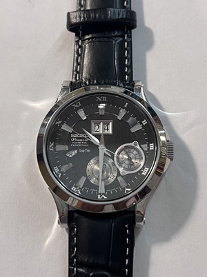 Seiko Premier Kinetic Perpetual watch like new, 41mm, black leather strap