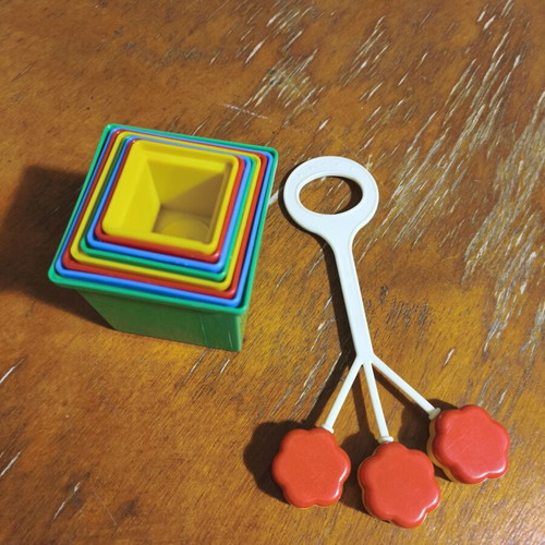 Children's toys used, large and small stacking cubes