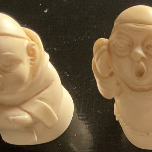 Set of 4 used alabaster monks with humorous poses