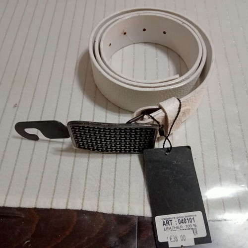 Women's white embossed leather belt new, size 90