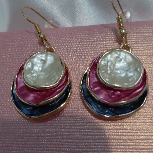 Steel necklace set with enamel and dangle earrings floral new