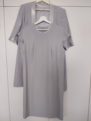 Women's formal clothing set used, gray silver jacket and dress medium/large