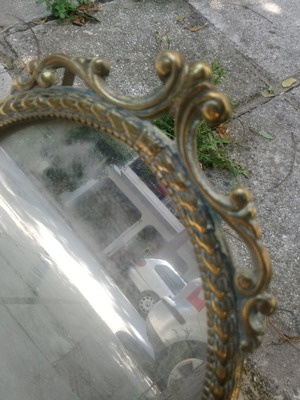 Tabletop toilet mirror used, brass reclining