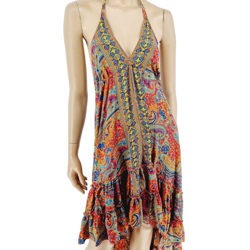 Pure long asymmetrical dress one size 100% silk multicolor new