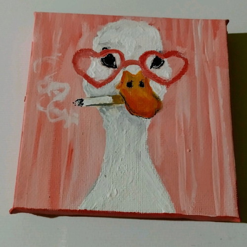 Canvas painting with duck motif new, acrylic 10×10 cm