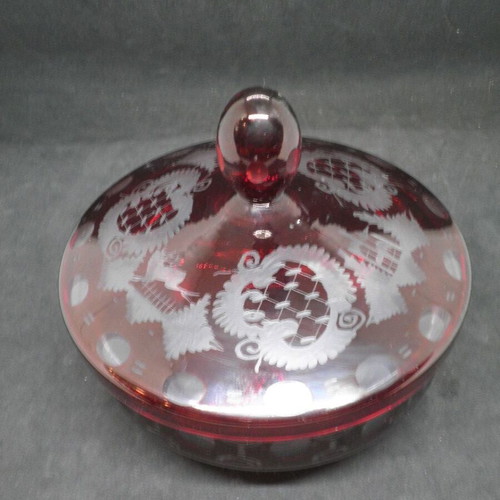 Bohemian antique prewar ruby Egermann fondant dish used