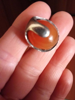 Δαχτυλίδι ασημένιο βίνταζ με πέτρα αχάτη, σαν καινούργιο, εποχής 1980
