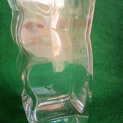 Vintage Glass Vase Mid-Century like new, geometric wavy design