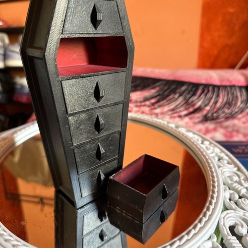 Handmade coffin-shaped jewelry box like new