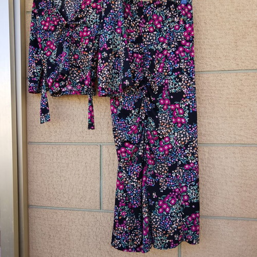 Pink Woman floral set with wrap top & midi/maxi skirt, size L