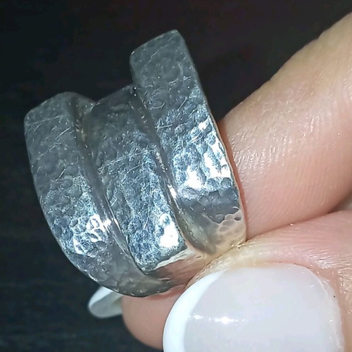 Asymmetric hammered 925 silver ring like new, size 57