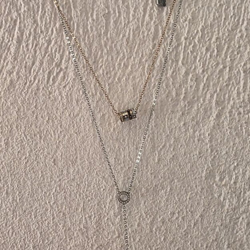 Layered polymorphic Swarovski necklace new, stainless steel, silver and rose gold