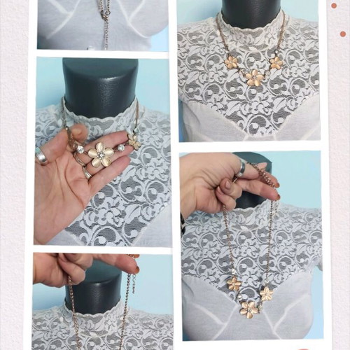 Choker necklaces like new with black ornaments, mother-of-pearl flowers and hearts