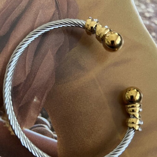 Cuff Bracelet new, silver and gold tone with zircon details
