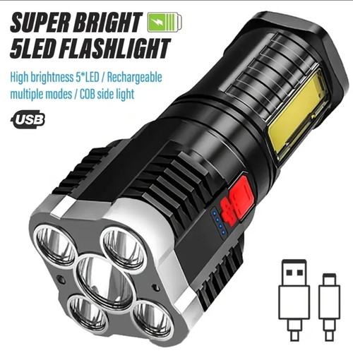 Rechargeable 5Led flashlight new with USB and side light