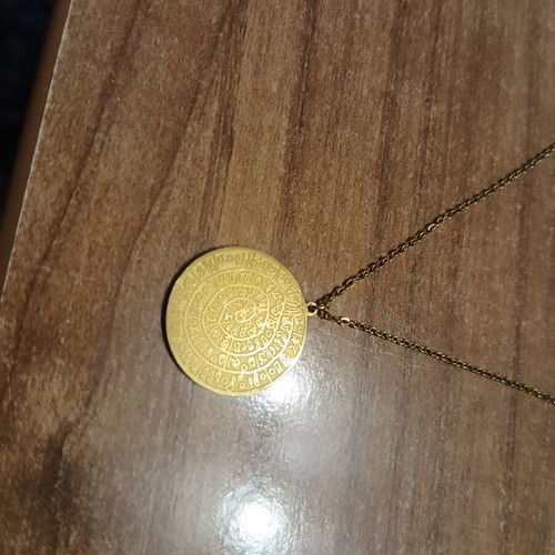Phaistos Disc Necklace steel with gold-colored chain 43 cm new