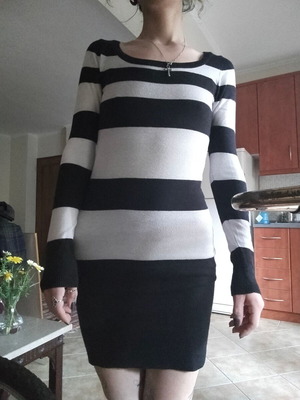 Basic Zebra striped dress like new, small, black and white