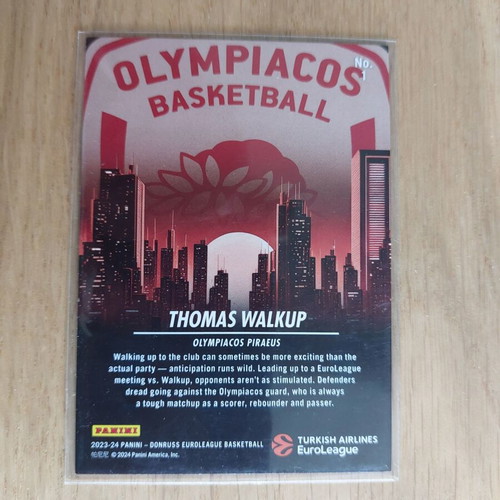 Thomas Walkup Card Panini-Donruss Euroleague 2023-2024 Club Edition Purple Laser like new
